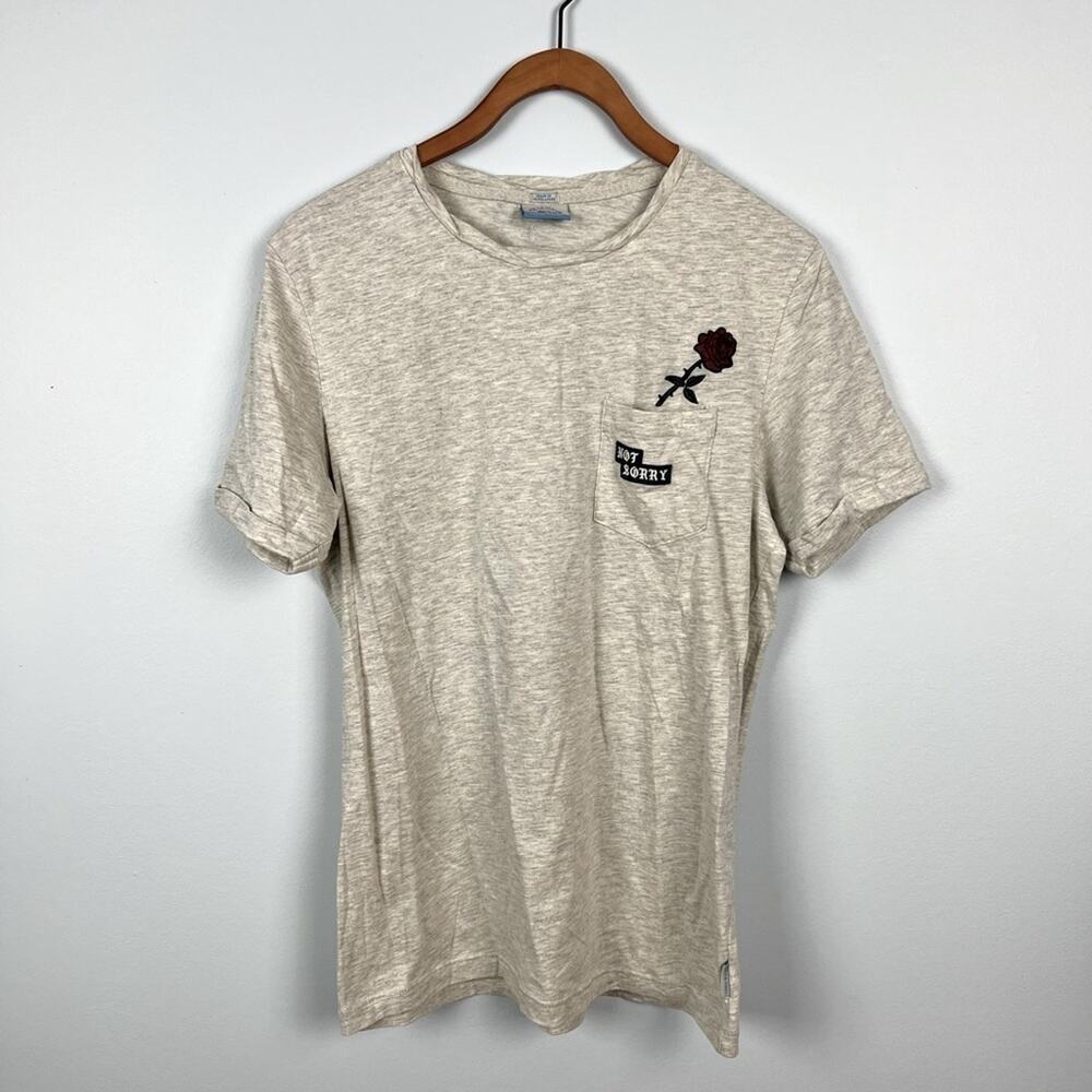 Jack & Jones Not Sorry rose patch short sleeve tshirt size medium